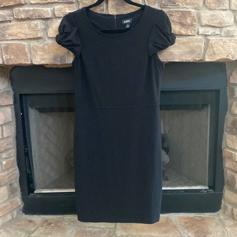 MSK black dress with hey hole puffed sleeves. Size 8